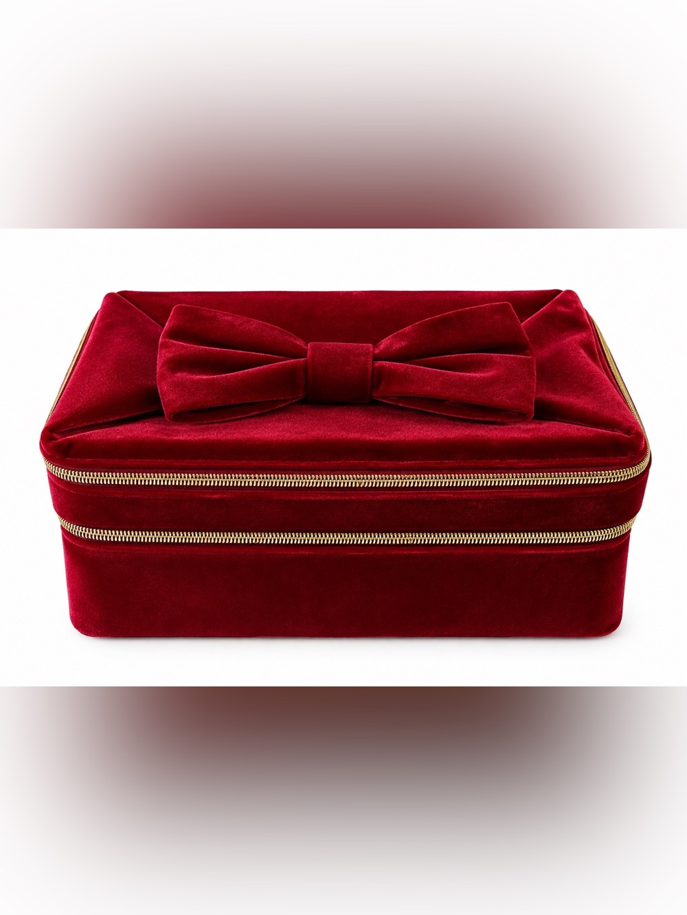 Estee Lauder Red Velvet Bow Cosmetic Train Case Makeup Bag Holiday Glam